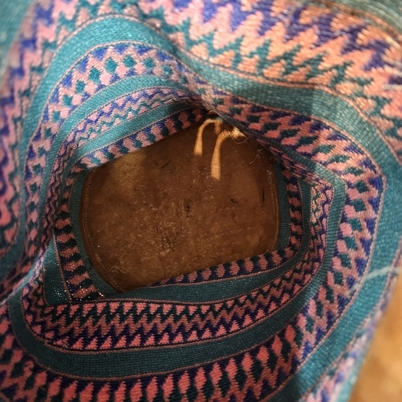 Vintage 90s‎ Pastel Bohemian Aztec Textile & Leather Backpack Bag - Picture 8 of 9